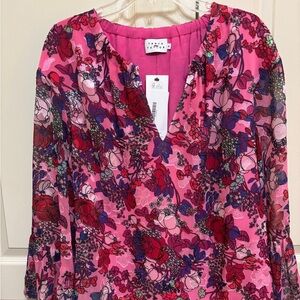 Tanya Taylor ruffled v neck sleeves pink top medium